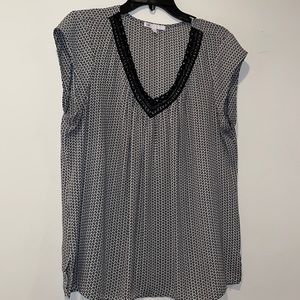 Black and cream print lace collar blouse